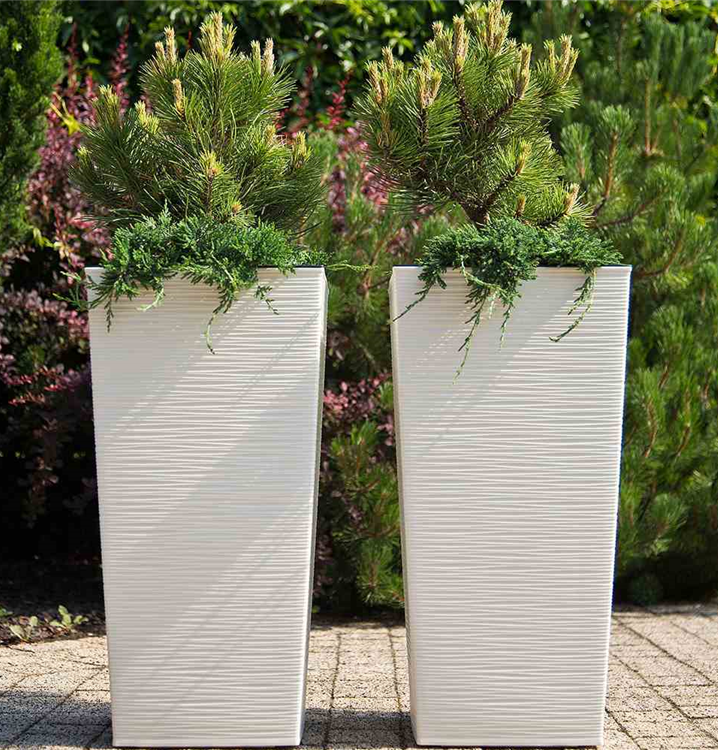 Siena Garden Pflanzkübel Nizza, eckig, weiß in Kunststoff cm Rillenoptik 25x25x46,5