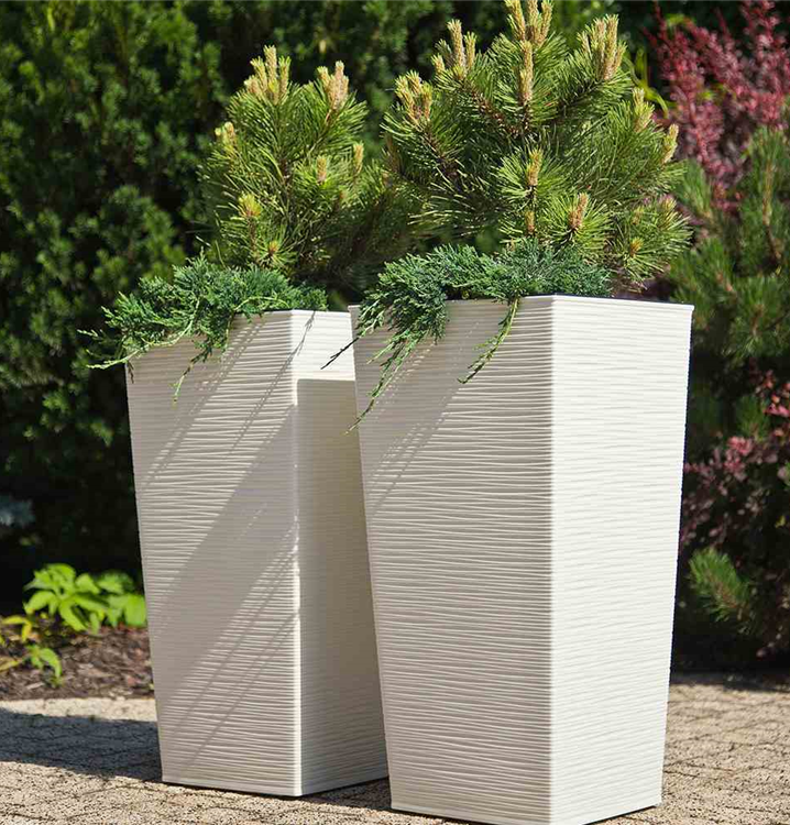 Siena Garden Pflanzkübel Nizza, eckig, weiß Rillenoptik in 25x25x46,5 Kunststoff cm