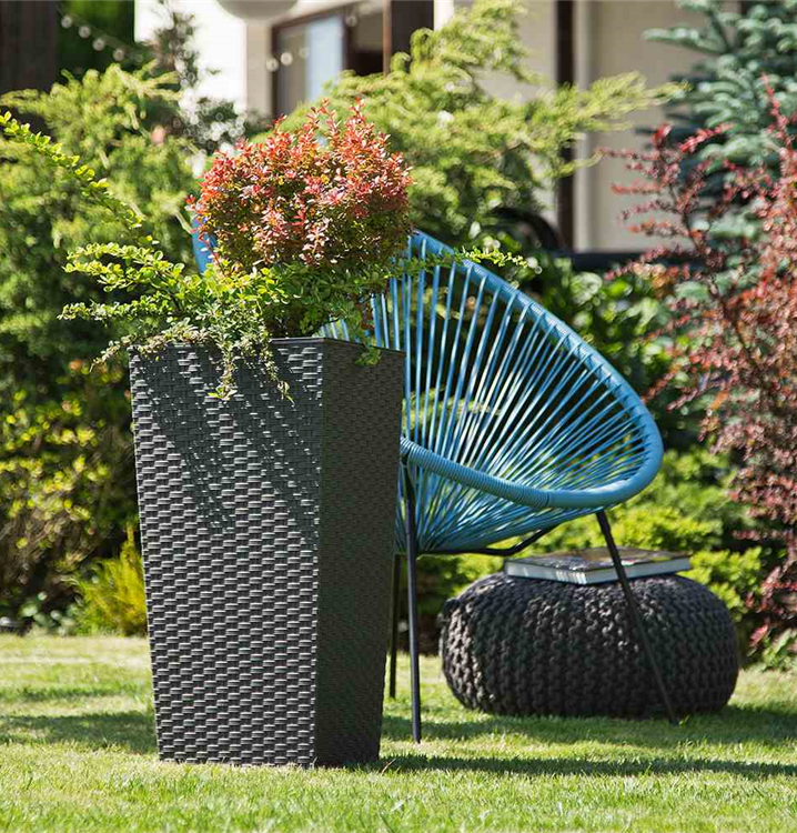 eckig, Garden 35x35x68,0 Pflanzkübel in Kunststoff graphit Rattanoptik Paris, Siena cm